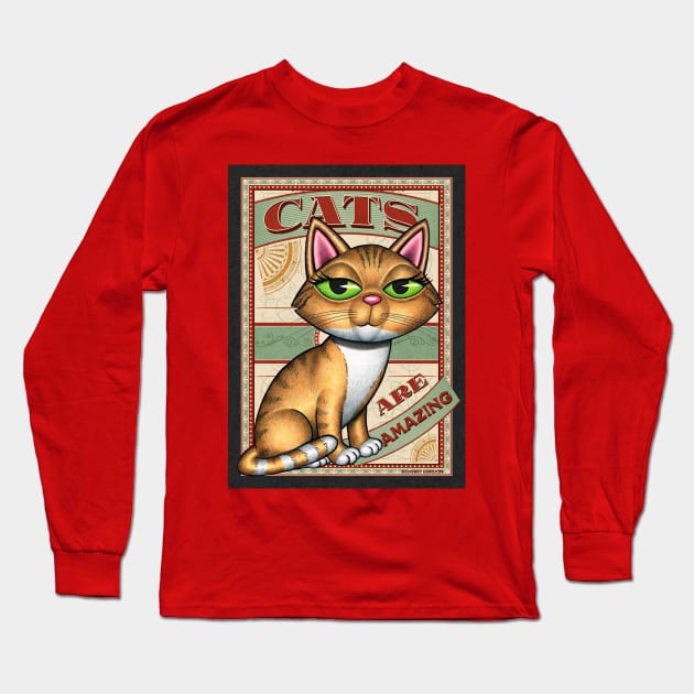 Cute Yellow Tabby, Cats are Amazing Long Sleeve T-Shirt by Danny Gordon Art